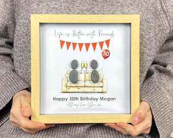 Personalised Milestone Birthday Pebble Art Gift, Happy Birthday Gift for Friend, 18th, 21st, 30th, 40th, 50th, 60th, 70th, 80th, Red