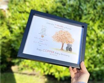 7th Wedding Anniversary Pebble Picture, Fully Personalised, 8 x 10 Inch Frame, Leather Anniversary Gift