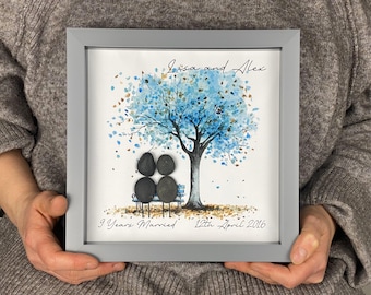 Personalised 9th Wedding Anniversary Pebble Art, Wedding Anniversary Gift, Pottery Anniversary Print Gift, 9th Anniversary Gift, Mr & Mrs