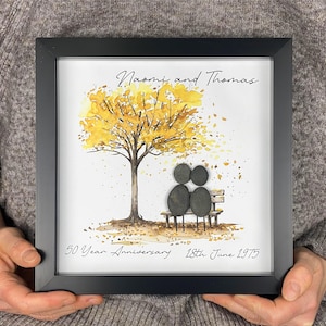 Image of Personalised 50th Wedding Anniversary Pebble Art, Wedding Anniversary Gift, Gold Wedding Anniversary Print Gift, 50th Anniversary Gift