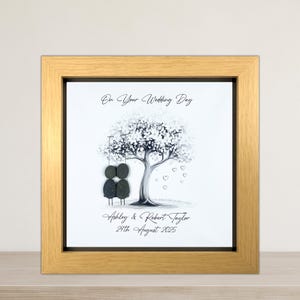 Image of Personalised Wedding Pebble Art Gift, Bride and Groom, Mr & Mrs Present, Custom Pebble Picture Keepsake, 8 x 8", Wedding Day, Silver Swing