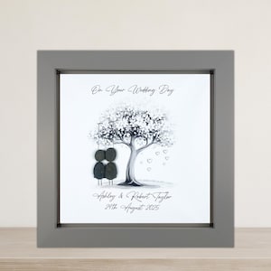 Image of Personalised Wedding Pebble Art Gift, Bride and Groom, Mr & Mrs Present, Custom Pebble Picture Keepsake, 8 x 8", Wedding Day, Silver Swing