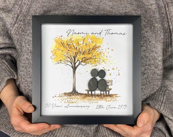 Personalised 50th Wedding Anniversary Pebble Art, Wedding Anniversary Gift, Gold Wedding Anniversary Print Gift, 50th Anniversary Gift