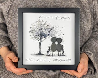 Personalised 10th Wedding Anniversary Pebble Art, Wedding Anniversary Gift, Tin Anniversary Print Gift, 10th Anniversary Gift, Son, Daughter