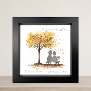 Image of Personalised 50th Wedding Anniversary Pebble Art, Wedding Anniversary Gift, Gold Wedding Anniversary Print Gift, 50th Anniversary Gift