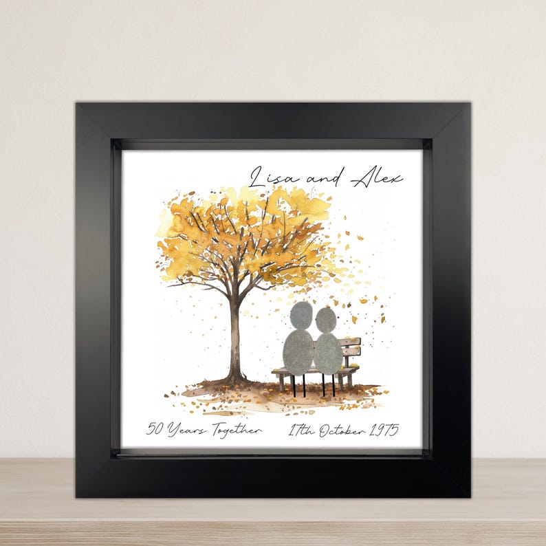 Image of Personalised 50th Wedding Anniversary Pebble Art, Wedding Anniversary Gift, Gold Wedding Anniversary Print Gift, 50th Anniversary Gift