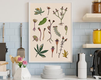 Impressão de arte botânica, arte de parede de flores, arte de parede botânica, impressão botânica, impressão de arte de flores, impressão de arte de primavera, ilustração botânica