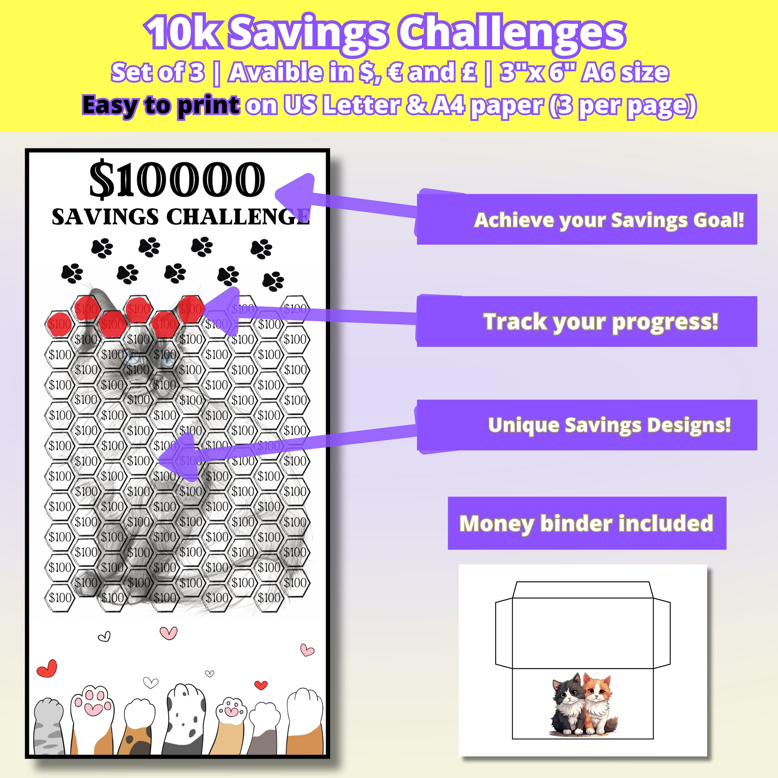 10k Savings Challenge Printable Bundle Cash Stuffing 100 - Etsy