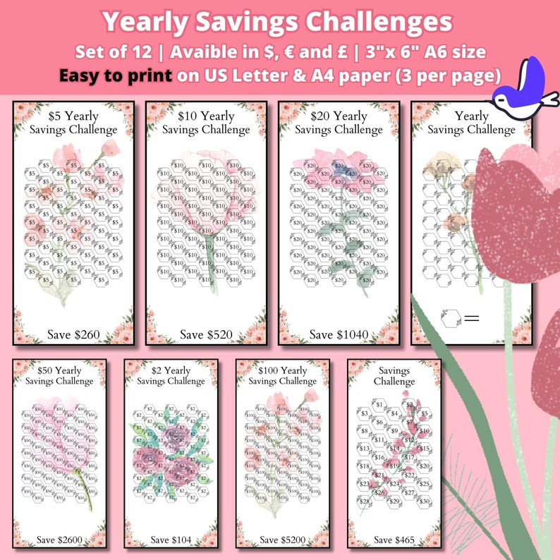 A6 Savings Challenge Printable: Weekly Tracker Bundle (digital Download ...