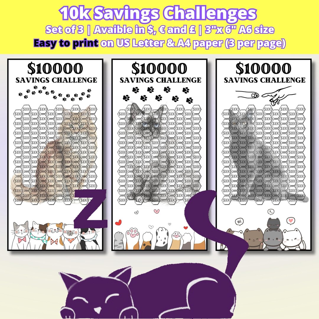 10k Savings Challenge Printable Bundle Cash Stuffing 100 - Etsy