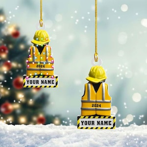 Personalized Construction Worker Christmas Ornament, Personalized Ornament Excavator Christmas Tree Ornament, Contractor Tools Rope Trucks