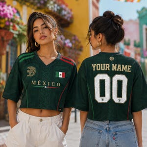 Custom Mexico Soccer Crop Top Jersey, Personalized Soccer Jersey Crop Tee, Mexico Jersey, Bachelorette Outfit, Festival Shirt, Football Fan