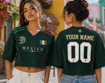 Custom Mexico Soccer Crop Top Jersey, Personalized Soccer Jersey Crop Tee, Mexico Jersey, Bachelorette Outfit, Festival Shirt, Football Fan