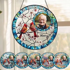Customize Photo Memorial Cardinal Glass Suncatcher, Bird Glass Art, Cardinal Window Hangings, Memorial Suncatcher, Cardinal Lover Gift, Bird
