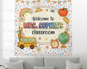 Custom Composition Notebook Welcome To Classroom Tapestries, Class Banner, Groovy Classroom Decor, Back To School, First Day of School
