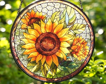 Sunflower Glass Suncatcher Floral Pendant Window Wall, Sunflower  glass hanging plant suncatcher window decor, Sunflower Suncatcher