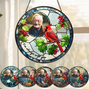 Customize Photo Memorial Cardinal Glass Suncatcher, Bird Glass Art, Cardinal Window Hangings, Memorial Suncatcher, Cardinal Lover Gift, Bird