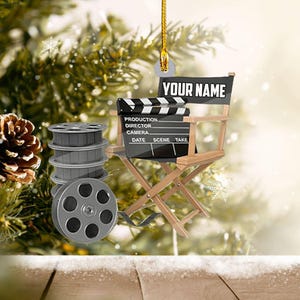Personalized Director Chain Christmas Ornament, Film Clapper Christmas, Film Clapper Ornament, Christmas Gift For Film, Tree Hanging Decor