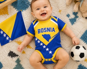 Personalized Bosnia Soccer Baby Bodysuit,Bosnia Baby Bodysuit Soccer Jersey, Custom Name Number Infant Outfit Bosnia Blue Jersey for Newborn