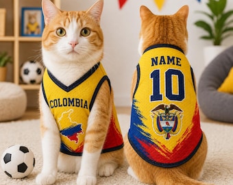 Custom Colombia Pet Jersey, Personalized Soccer Outfit for Dogs Cats, Colombia Soccer Mess Jersey Name Number, Puppy Sportswear Pet Jersey