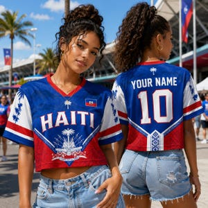 Custom Haiti Soccer Crop Top Jersey, Personalized Haiti Soccer Jersey Crop Tee, Festival Shirt, Football Fan, Custom Haiti Jersey Shirt