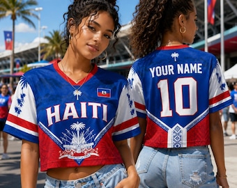 Custom Haiti Soccer Crop Top Jersey, Personalized Haiti Soccer Jersey Crop Tee, Festival Shirt, Football Fan, Custom Haiti Jersey Shirt