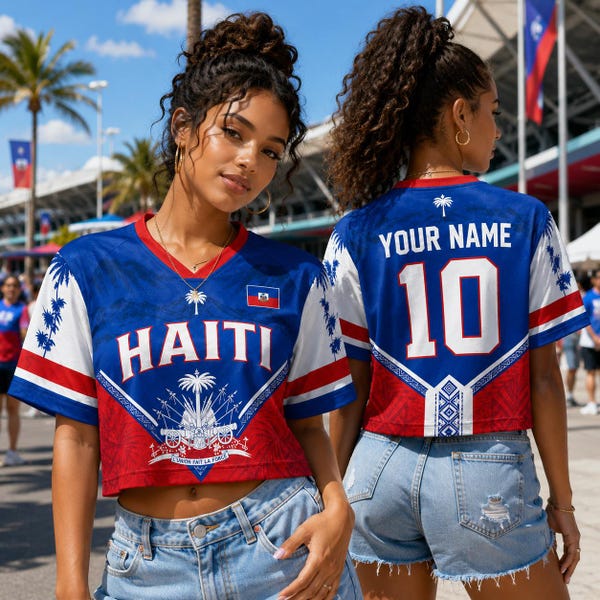 Custom Haiti Soccer Crop Top Jersey, Personalized Haiti Soccer Jersey Crop Tee, Festival Shirt, Football Fan, Custom Haiti Jersey Shirt