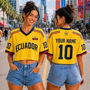 Custom Ecuador Soccer Crop Top Jersey, Personalized Ecuador Shirt, Ecuador Jersey with Name, Yellow Soccer Shirt, Ecuador Fan Gift