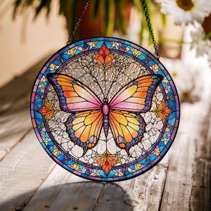 Butterflies Glass Art Suncatcher, Butterfly Lovers Gift, Butterfly Window Hangings, Flower Suncatcher, Wall Hanging Ornament, Home Decor