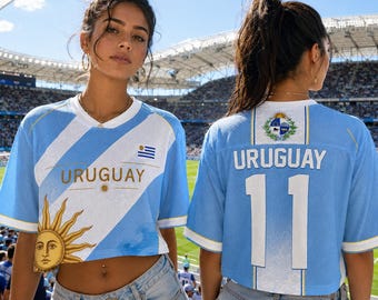 Custom Uruguay Soccer Crop Top Jersey, Personalized Uruguay Soccer Jersey Crop Tee, Festival Shirt, Football Fan,Custom Uruguay Jersey Shirt