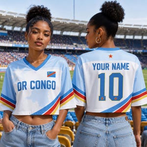 Custom DR Congo Soccer Crop Top Jersey, Personalized DR Congo Soccer Jersey Crop Tee, Festival Shirt, Football Fan, DR Congo Jersey Shirt