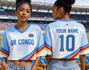 Custom DR Congo Soccer Crop Top Jersey, Personalized DR Congo Soccer Jersey Crop Tee, Festival Shirt, Football Fan, DR Congo Jersey Shirt