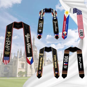 Custom Filipino Graduation Sash 2025,Filipino Graduation Sash,Philippines  American Flag Stole,Philippines Graduation Stole,Graduation Gift