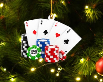 Personalized Poker Ornament, Santa Playing Poker Ornament, Poker Lover Gift, Poker, Poker Ornament, Poker Chip Christmas Tree Ornament