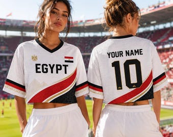 Custom Egypt Soccer Crop Top Jersey, Personalized Egypt Soccer Jersey Crop Tee, Festival Shirt, Football Fan, Custom Egypt Jersey Shirt
