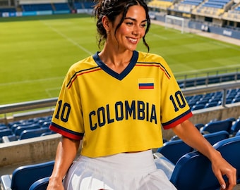 Custom Colombia Soccer CropTop Jersey | Women Yellow Football Shirt | World Cup 2026 Retro Tricolor Blokecore Apparel | Patriotic Fan Gift