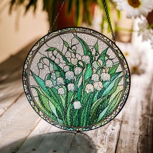 Lily of the Valley  Glass Suncatcher, Lilies With Butterflies Suncatcher, Gifts, Window Hanging, Indoor Decor,Sun Catcher,Lily Lovers