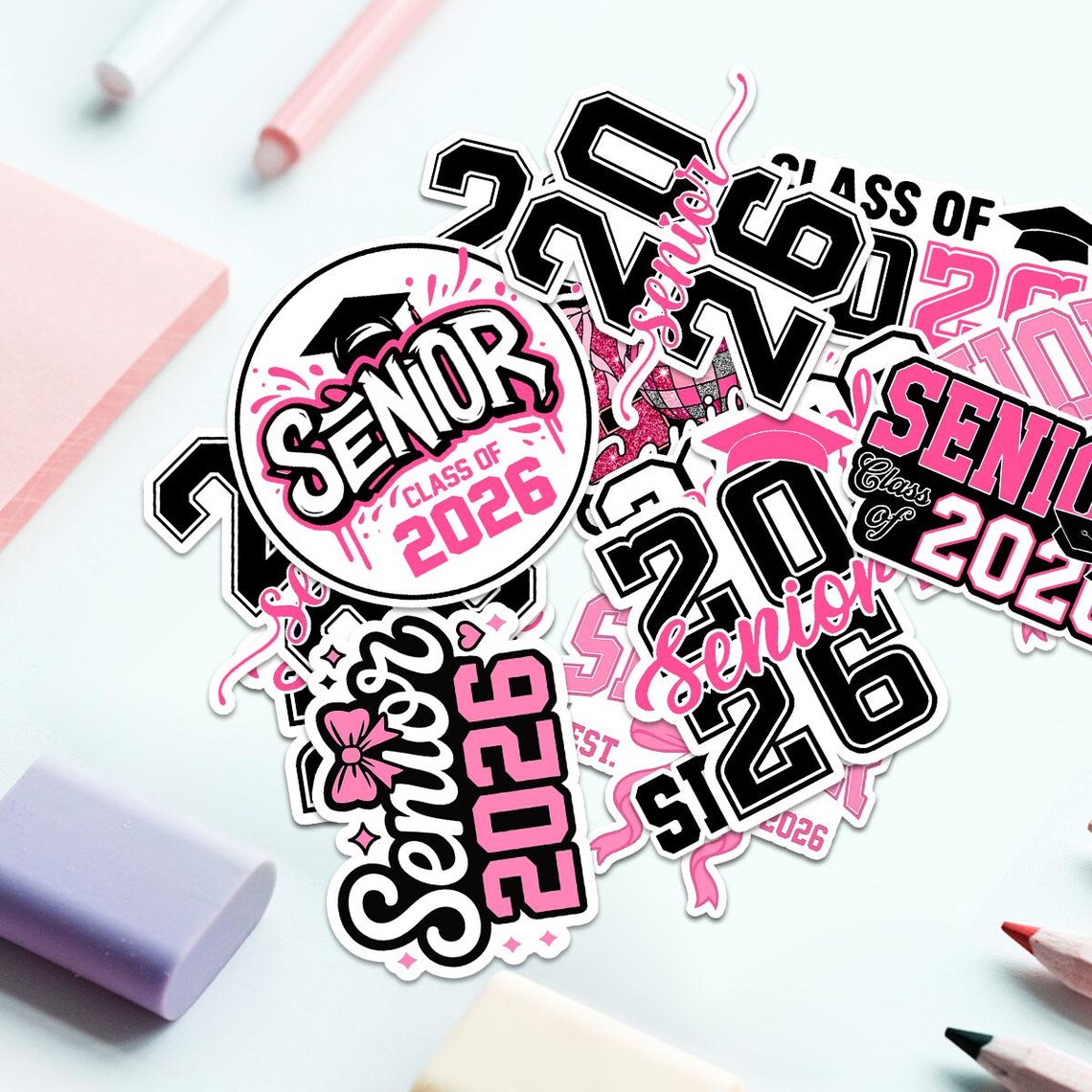 10pcs Senior 2026 Stickers Pack Cute Girly High School Sticker Class of ...
