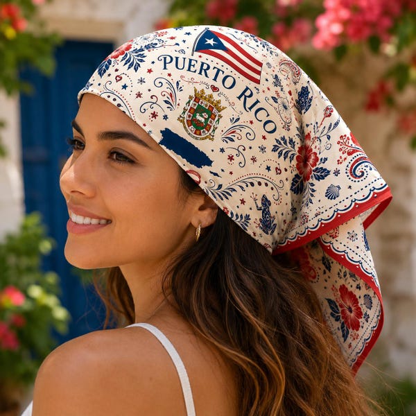 Custom Puerto Rico Scarf, Custom Puerto Rico Bandana, Beautiful Soft Puerto Rico Flag Pattern Scarf, Headwear, Puerto Rico Soccer Festival
