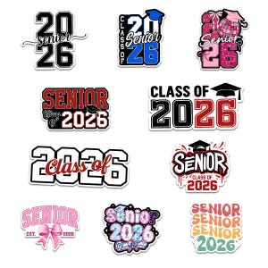 10Pcs Senior 2026 Stickers Pack Cute Girly High School Sticker Class of 2026 Gift College Student Decoration For Laptop Tablet Case Vehicles