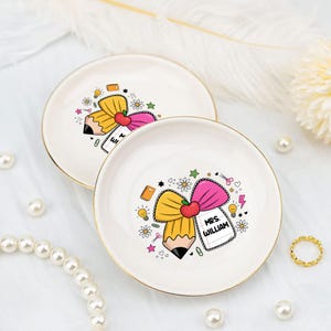 Teacher Personalized Pencils Trinket Ring Dish, Custom Back To School Teacher Gift Ring Dish, Jewelry Dish, Gift For Teacher