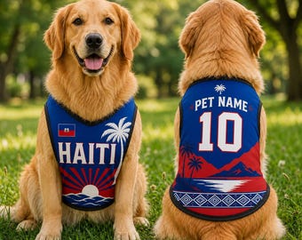 Custom Haiti Pet Soccer Jersey, Personalized Soccer Outfit for Dogs Cats, Haiti Football Shirt Family Name Number, Cute Puppy Sportswear