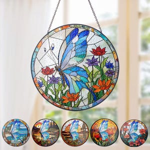Butterflies Glass Art Suncatcher, Butterfly Lovers Gift, Butterfly Window Hangings, Flower Suncatcher, Wall Hanging Ornament, Home Decor