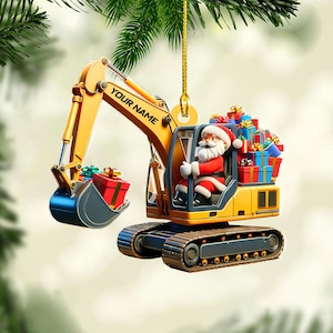 Personalized Construction Worker Acrylic Ornament, Personalized Ornament Excavator Christmas Tree Ornament, Contractor Tools Rope Trucks