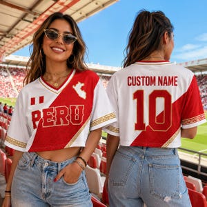 Custom Peru Soccer Crop Top Jersey, Personalized Peru Soccer Jersey Crop Tee, Festival Shirt, Football Fan, Custom Peru Jersey Shirt