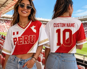 Camiseta corta de fútbol de Perú personalizada, camiseta corta de fútbol de Perú personalizada, camiseta para festivales, aficionado al fútbol, camiseta de Perú personalizada