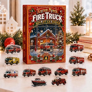 Customized Fire Truck Advent Calendar 2026 | 24 Day Christmas Countdown | Kids Firefighter Vehicle Holiday Gift