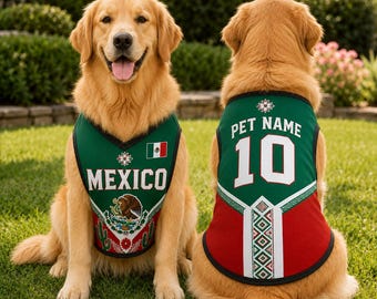 Mexico Pet Soccer Jersey, Soccer Outfit for Dogs Cats, Personalized Mexico Football Shirt, Cute Puppy Sportswear
