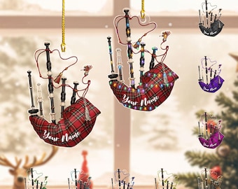 Custom Name Bagpipe Ornament, Personalized Bagpipe Ornament, Scottish Christmas Tree Hanging Decor, Christmas Ornament, Flat 2D Ornament