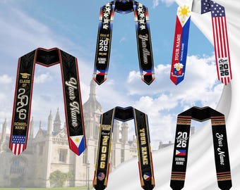 Custom Filipino Graduation Sash 2026,Filipino Graduation Sash,Philippines  American Flag Stole,Philippines Graduation Stole,Graduation Gift